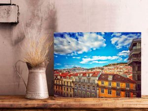 Elevador de Santa Justa e casas - Wooden Photo Wall Art