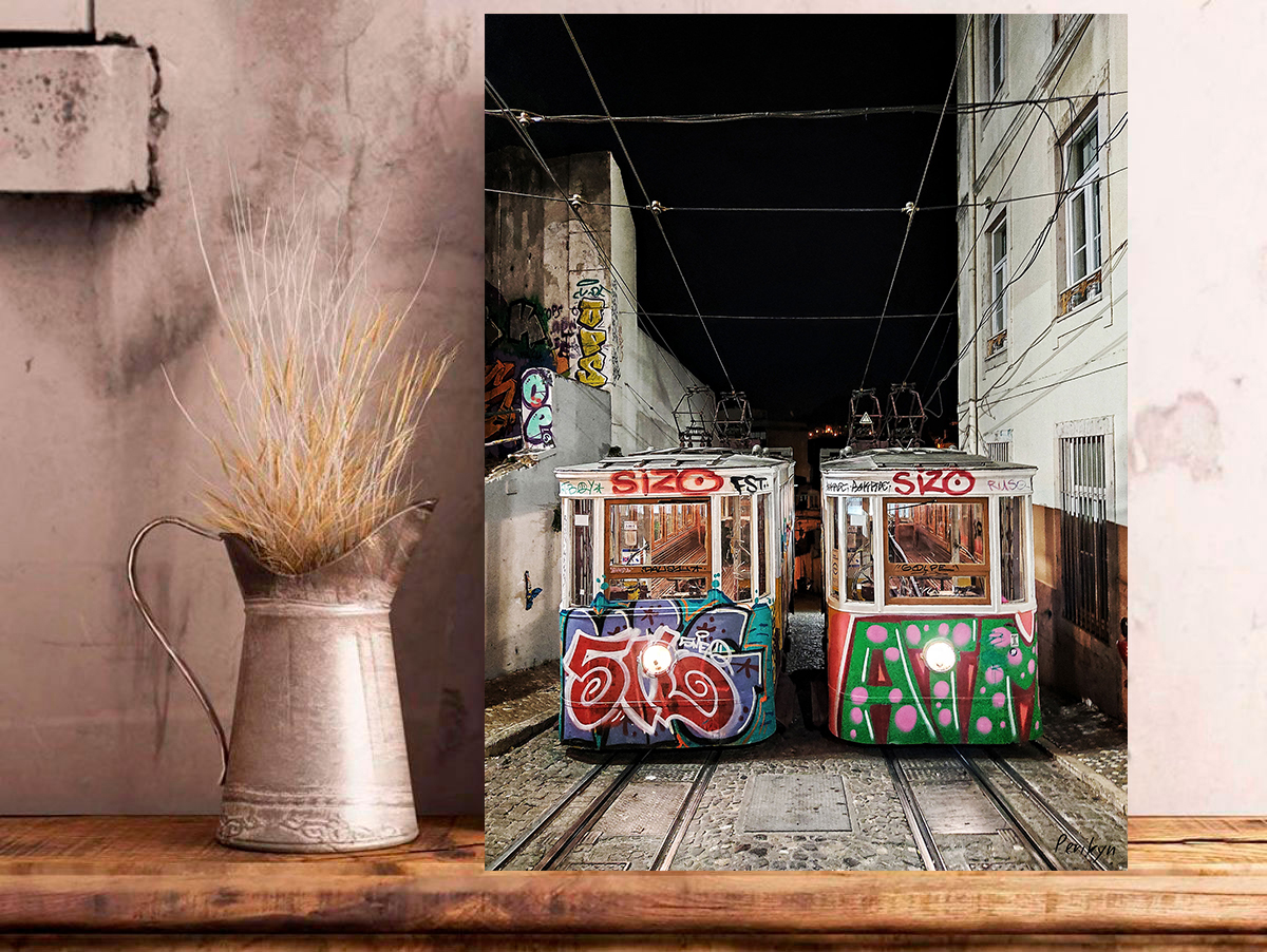 Elevador da Gloria Graffitis - Wooden Photo Wall Art