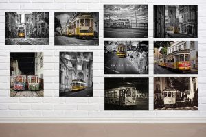 Lisbon trams pics on wood