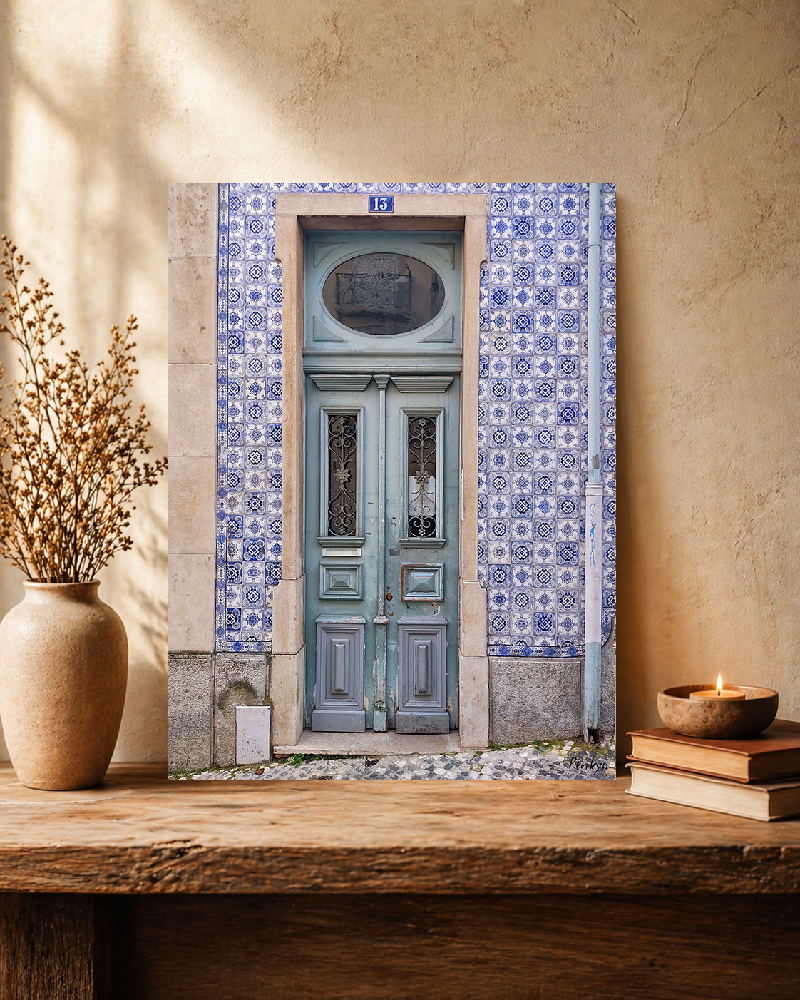 Grey door Mouraria - Wooden Photo Wall Art