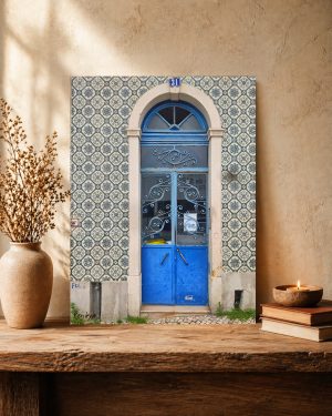 Blue wrought iron door Penha de França - Wooden Photo Wall Art